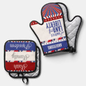 7月4日アメリカ自由地旗 鍋つかみ&鍋敷きセット (正面/裏面)