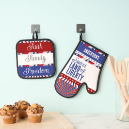 7月4日アメリカ自由地旗 鍋つかみ&鍋敷きセット