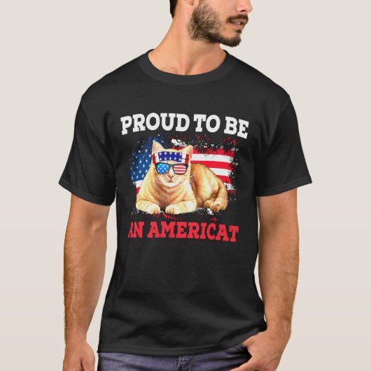 7月4日アメリカ誇りを持ったキャットメガネ・プラスサイズ Tシャツ (正面)