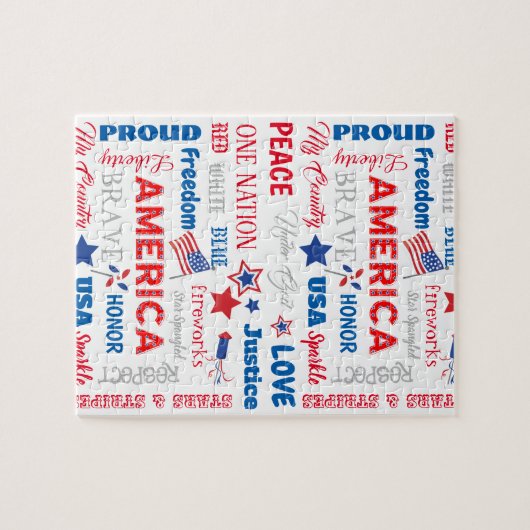 7月4日アメリカUSAワードパーソナライズされた文字 ジグソーパズル (横)