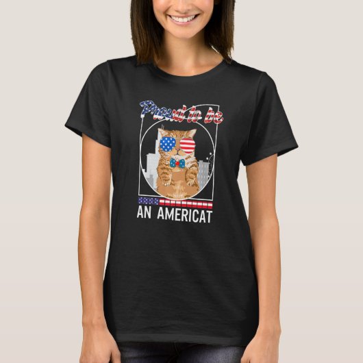 7月4日アメリ誇りを持ったカ国旗Merica Cat Ind Tシャツ (正面)