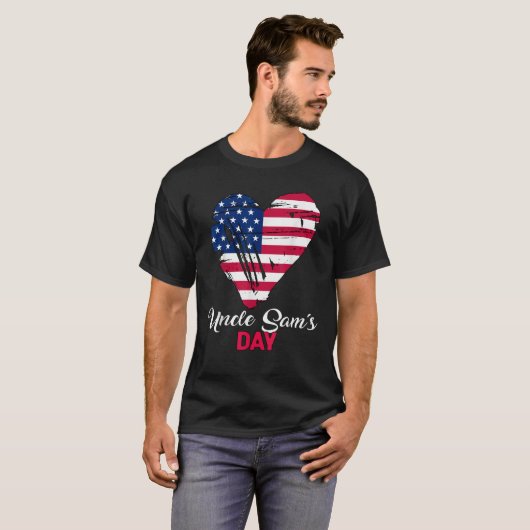 7月4日アンクルサムの日アメリカパトリオットハートUSA Tシャツ (正面フル)