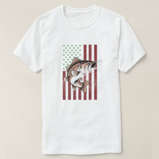 7月4日アングラー・ティーUSA魚釣り国旗Tシャツ Tシャツ