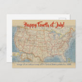7月4日アンティーク州の地図統一された ポストカード (正面/裏面)
