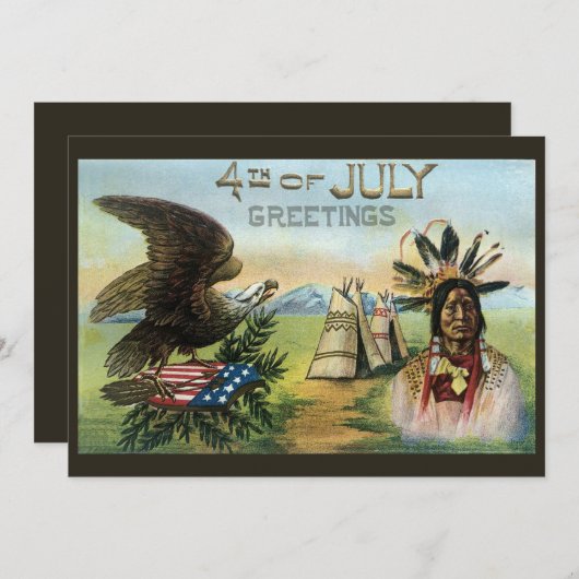 7月4日インディアン誕生日グリーティングカード 招待状 (正面/裏面)