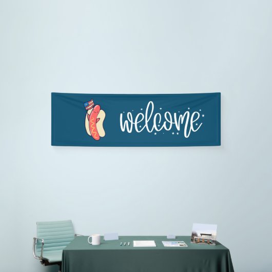 7月4日インディペンデンスデイパーティーアメリカンのホットドッグ 横断幕 (トレードショー)