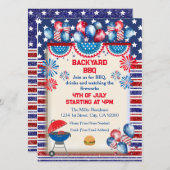 7月4日インディペンデンスデイBbqパーティーデザイン 招待状 (正面/裏面)