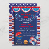 7月4日インディペンデンスデイBbqパーティーデザイン 招待状 (正面/裏面)