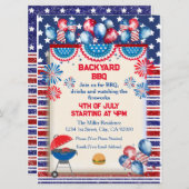 7月4日インディペンデンスデイBbqパーティーデザイン 招待状 (正面/裏面)