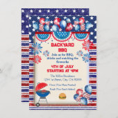 7月4日インディペンデンスデイBbqパーティーデザイン 招待状 (正面/裏面)