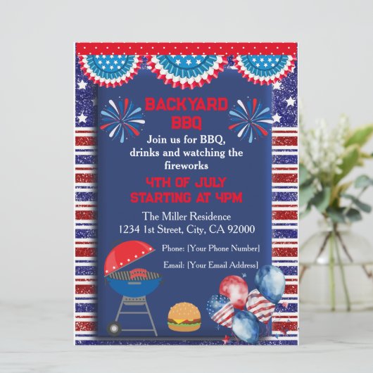 7月4日インディペンデンスデイBbqパーティーデザイン 招待状 (スタンド正面)