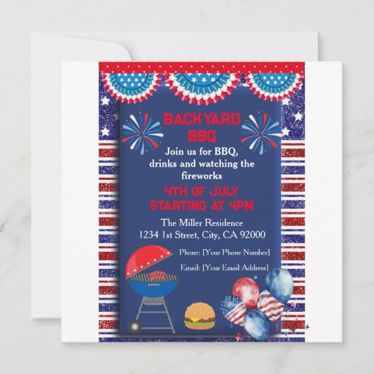 7月4日インディペンデンスデイBbqパーティーデザイン 招待状 (正面)