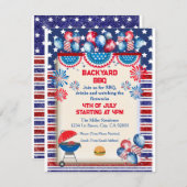 7月4日インディペンデンスデイBbqパーティーデザイン 招待状 (正面/裏面)