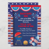 7月4日インディペンデンスデイBbqパーティーデザイン 招待状 (正面/裏面)