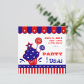 7月4日インディペンデンスデーBBQ招待状レッドホワイト 招待状 (スタンド正面)