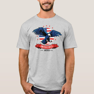 7月4日イーグルはっきりしたアメリカ国旗の色 Tシャツ