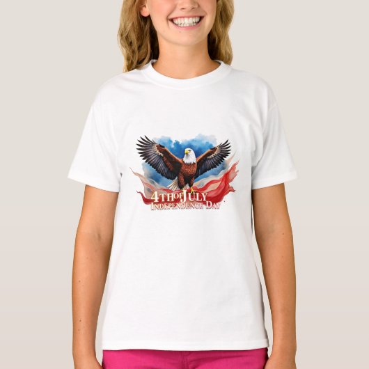 7月4日イーグル - 愛国アートデザイン Tシャツ (正面)