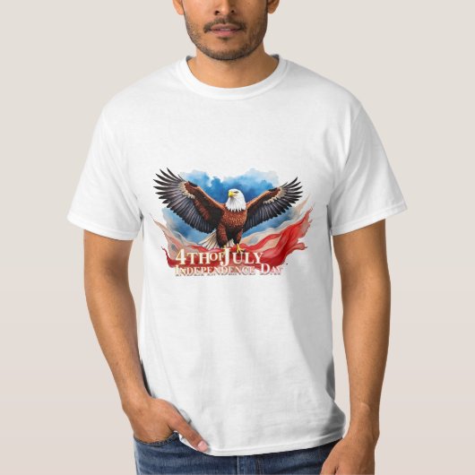 7月4日イーグル - 愛国アートデザイン Tシャツ (正面)