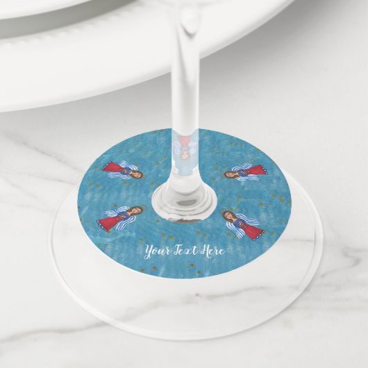 7月4日エンジェルス国旗の赤白青星 ワイングラスタグ (クローズアップ)