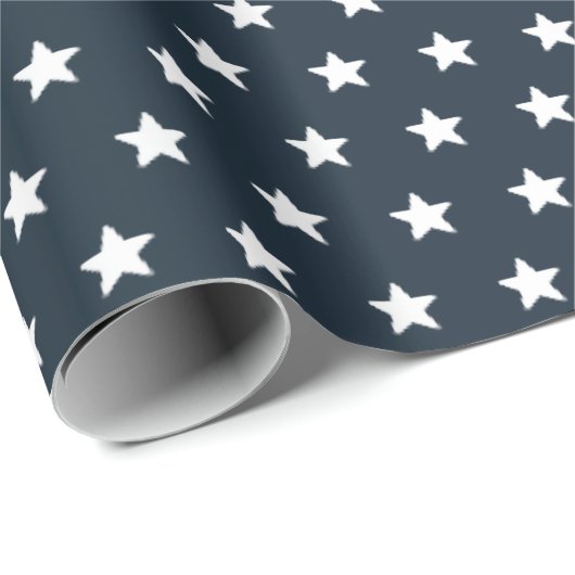 7月4日オールドグローリーブルーと白素朴星 ラッピングペーパー (ロールコーナー)