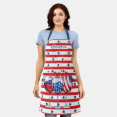 7月4日カクテルレッド&ホワイトストライプスターズ エプロン (着用した状態)
