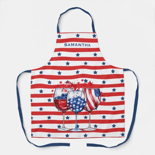 7月4日カクテルレッド&ホワイトストライプスターズ エプロン (正面)
