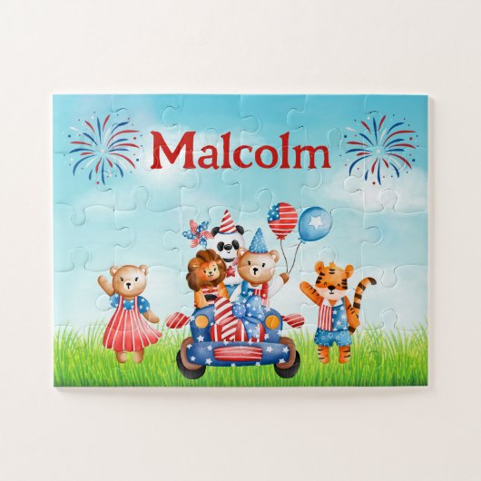 7月4日カスタム子の名前パズル ジグソーパズル (横)