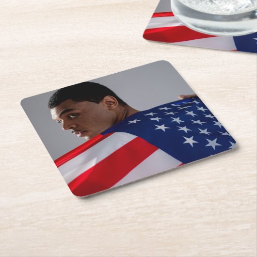 7月4日カスタム2写真両面 スクエアペーパーコースター (アングル)