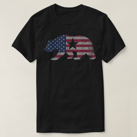 7月4日カリフォルニア共和国ベアアメリカ国旗 Tシャツ (デザイン正面)