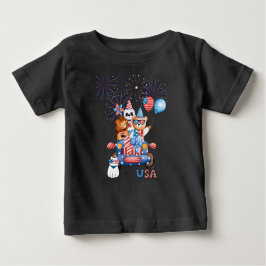 7月4日カーパンダベア&ライオン ベビーTシャツ