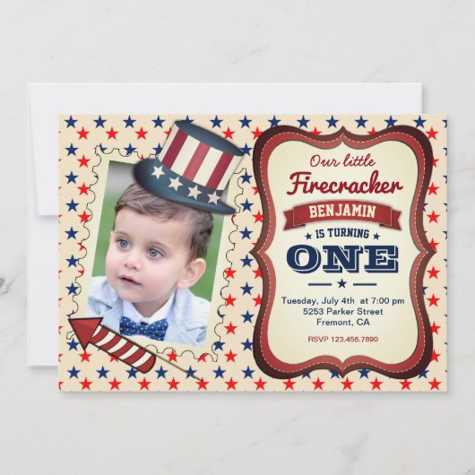 7月4日キッズ1st誕生日パーティの招待状 招待状 (正面)