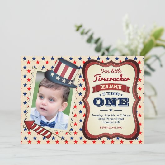 7月4日キッズ1st誕生日パーティの招待状 招待状 (スタンド正面)