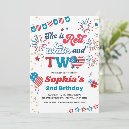 7月4日キッドガール2nd誕生日パーティースマイル顔 招待状 (スタンド正面)