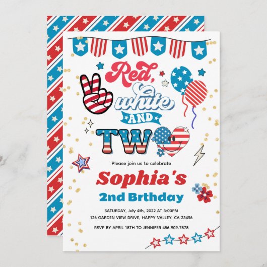 7月4日キッド2日バースデーパーティースマイル顔 招待状 (正面/裏面)