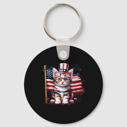 7月4日キティ猫アメリカ国旗アメリカ合衆国 キーホルダー (正面)