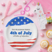 7月4日グリッター米国国旗 ペーパープレート (パーティー)