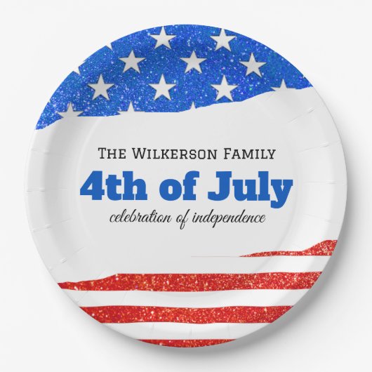 7月4日グリッター米国国旗 ペーパープレート (正面)