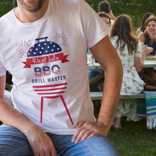 7月4日グリルマスターbbqバーベキュー赤と青 tシャツ