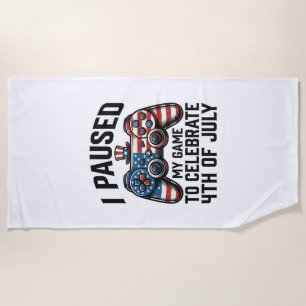 7月4日ゲーマー愛国ビデオゲームTシャツ_1 ビーチタオル