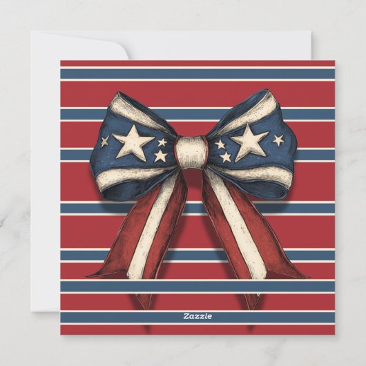 7月4日コケット弓（星とストライプ付き）パーティー シーズンカード (裏面)