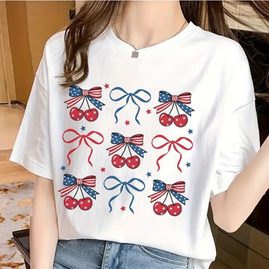 7月4日コケットBow Shirt, Patriotic USA Tee Tシャツ
