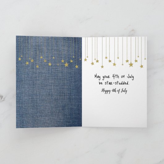 7月4日コルギ犬がブルージャンショーツを着て カード (内部)