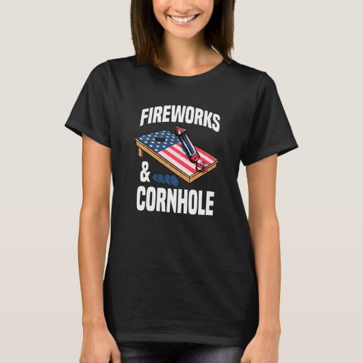 7月4日コーンホールボード花火アメリカF Tシャツ (正面)