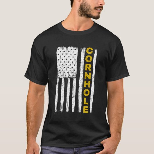 7月4日コーンホール愛国国旗 Tシャツ (正面)