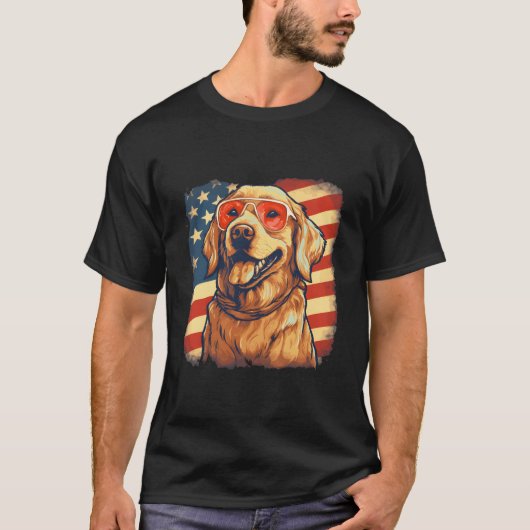 7月4日ゴールデンアメリカ国旗の愛国的な黄金 Tシャツ (正面)