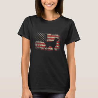 7月4日ゴールデンレトリエバーアメリカ国旗のパトリオ Tシャツ