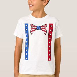 7月4日サスペンダーとボウタイアメリカ国旗 Tシャツ