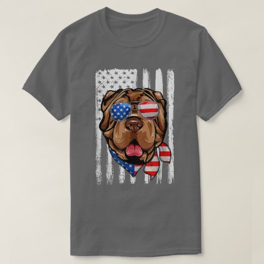 7月4日シャール・ペイ・アメリカ国旗の愛国犬L Tシャツ (デザイン正面)