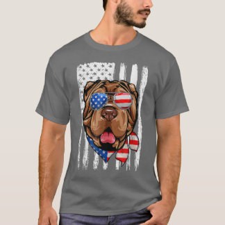 7月4日シャール・ペイ・アメリカ国旗の愛国犬L Tシャツ