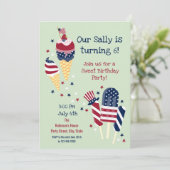7月4日スウィート誕生日ガールパーティの招待状 招待状 (スタンド正面)